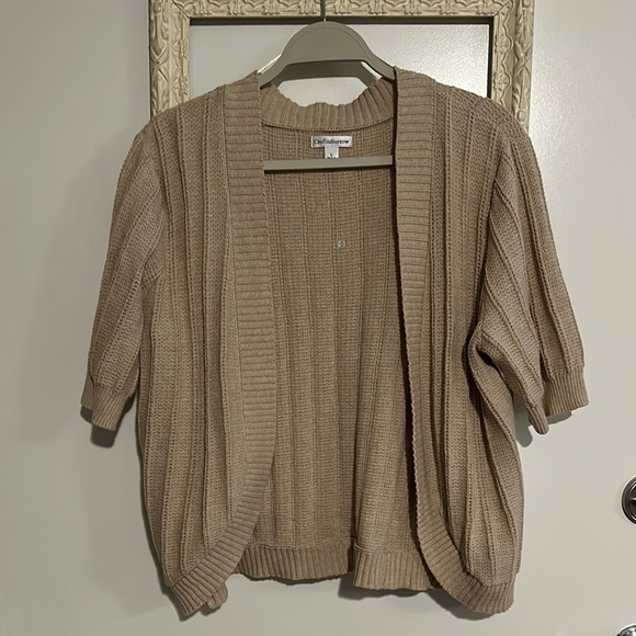 CROFT & BARROW | Knit Tan Short Sleeve Cardigan - Picture 1 of 7